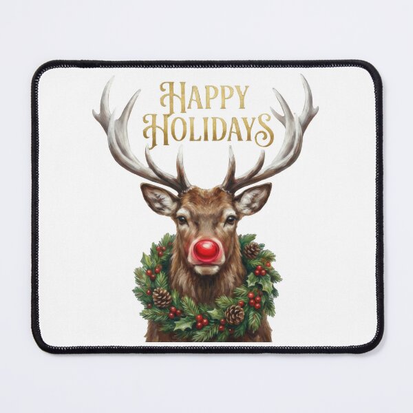 Item preview, Realistic Reindeer Stag Portrait with Red Nose and Holiday Wreath designed and sold by zoughlal.