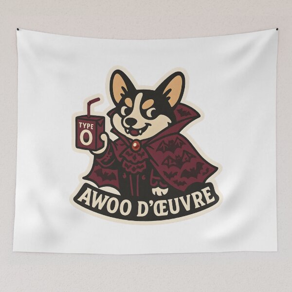 Item preview, Awoo d'Oeuvre! Corgi Vampire Drinking Type O Juice designed and sold by Cheerioza.
