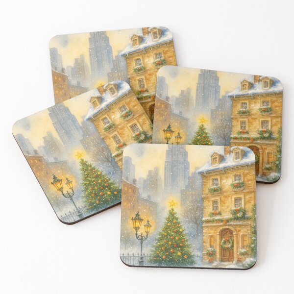 Item preview, Vintage NYC Christmas — New York Winter Cityscape with Tree & Snowy Brownstone Illustration designed and sold by elgreko.