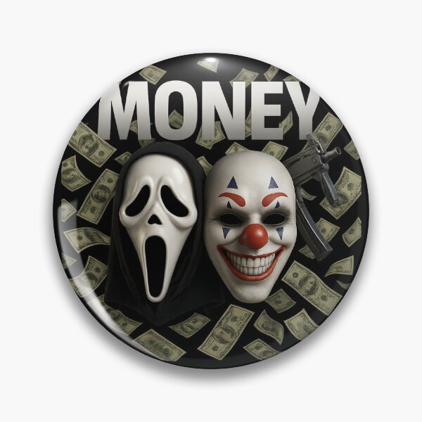 Item preview, Money & Masks Horror Design – Ghost Face + Killer Clown with Floating Cash & UMP SMG – Dark Aesthetic PNG designed and sold by FUIRY .