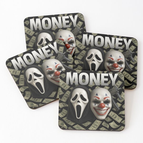 Item preview, Money & Masks Horror Design – Ghost Face + Killer Clown with Floating Cash & UMP SMG – Dark Aesthetic PNG designed and sold by FUIRY .