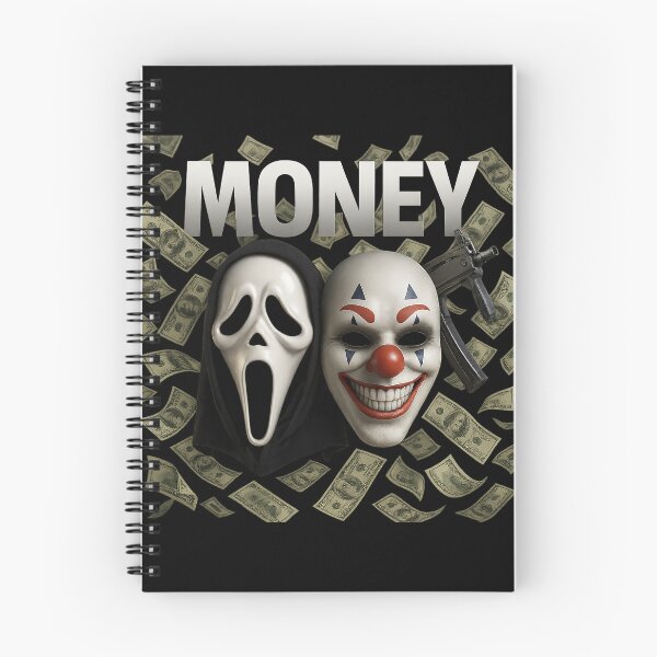 Item preview, Money & Masks Horror Design – Ghost Face + Killer Clown with Floating Cash & UMP SMG – Dark Aesthetic PNG designed and sold by FUIRY .