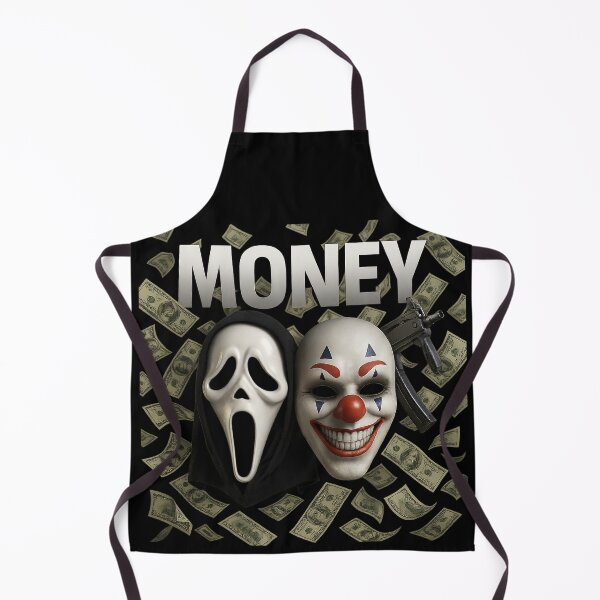 Item preview, Money & Masks Horror Design – Ghost Face + Killer Clown with Floating Cash & UMP SMG – Dark Aesthetic PNG designed and sold by FUIRY .