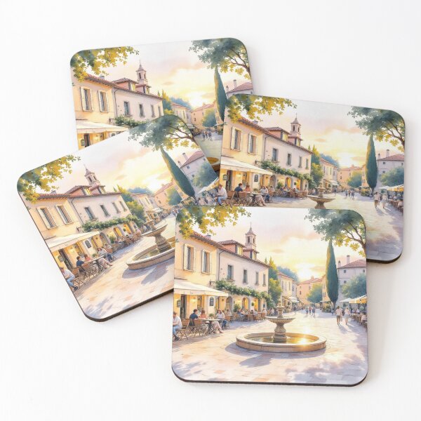 Item preview, A Provençal village square at dusk designed and sold by jefboutique6150.