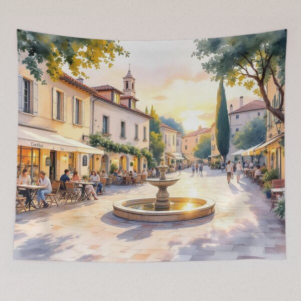 Item preview, A Provençal village square at dusk designed and sold by jefboutique6150.