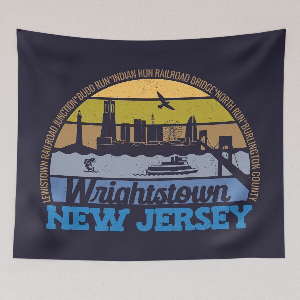 Artikelvorschau, Wrightstown, New Jersey – Logo im Retro-Vintage-Stil mit lokalem Stolz bei Sonnenuntergang entworfen und verkauft von CRHPOD20.
