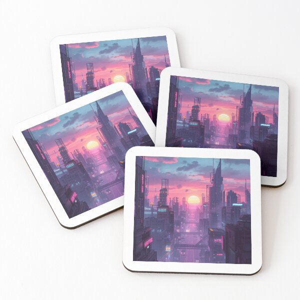Item preview, Paisaje urbano de vaporwave de neón designed and sold by TheSweetStack.