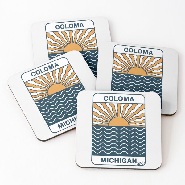 Item preview, Coloma Michigan - Retro Sunset Sign designed and sold by TheOldMittenIllustrated.