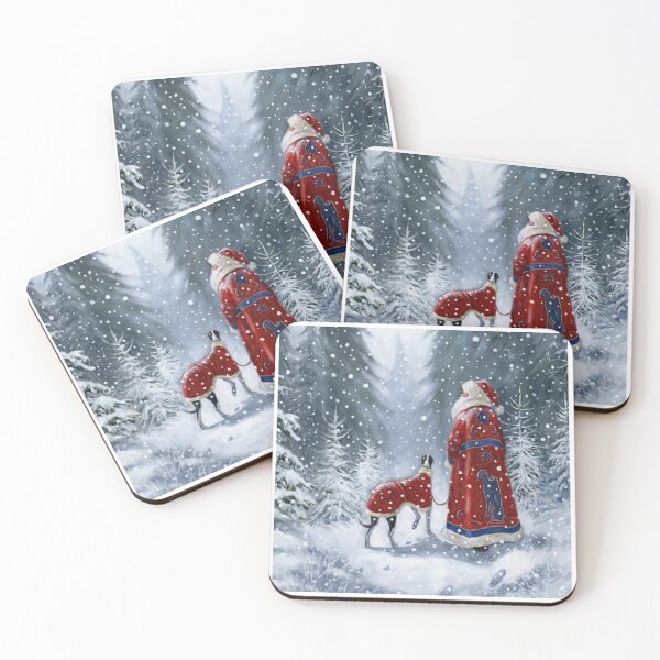 Item preview, Old World Santa Claus Walking Greyhound in Winter Forest Painting designed and sold by zoughlal.