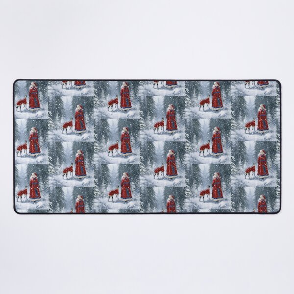 Item preview, Old World Santa Claus Walking Greyhound in Winter Forest Painting designed and sold by zoughlal.