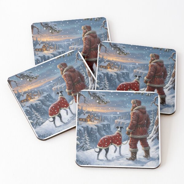 Item preview, Rugged Mountain Man Santa Walking Dog on Snowy Cliff Fantasy Art designed and sold by zoughlal.