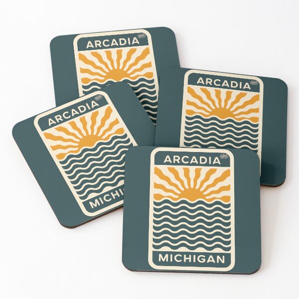 Item preview, Arcadia, Michigan Retro Sunset Sign designed and sold by TheOldMittenIllustrated.