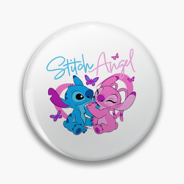 Aperçu de l'œuvre Stitch Angel, un couple mignon rose et bleu, scène d'amour tendre créée et vendue par clarabersetart.