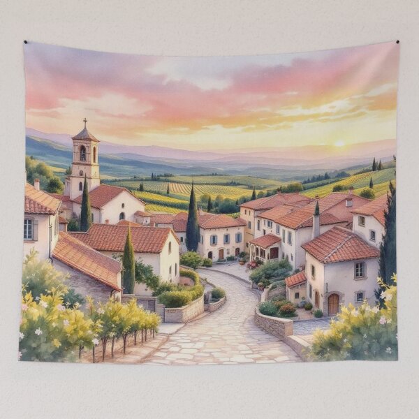 Item preview, Sunset over a Provençal village designed and sold by jefboutique6150.