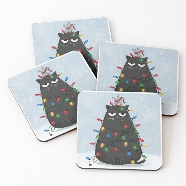 Item preview, Grumpy Black Cat Shaped Like Christmas Tree with Star designed and sold by zoughlal.