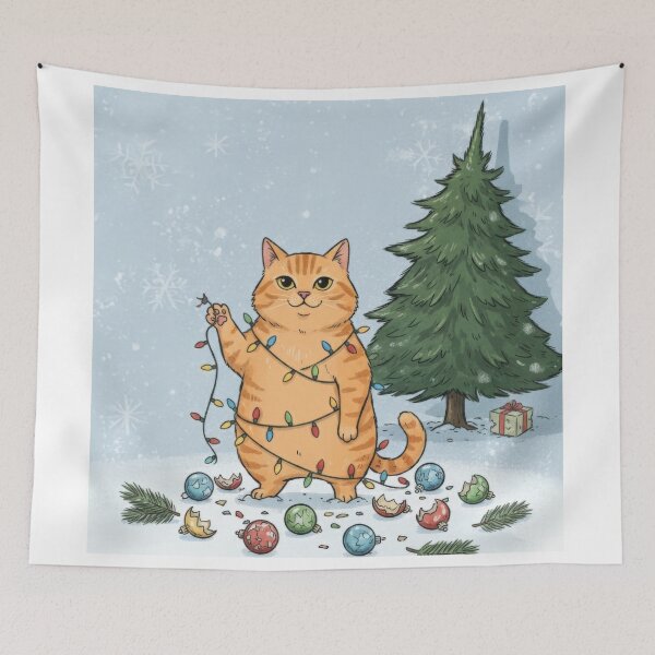 Item preview, Orange Tabby Cat Standing Over Destroyed Christmas Tree designed and sold by zoughlal.
