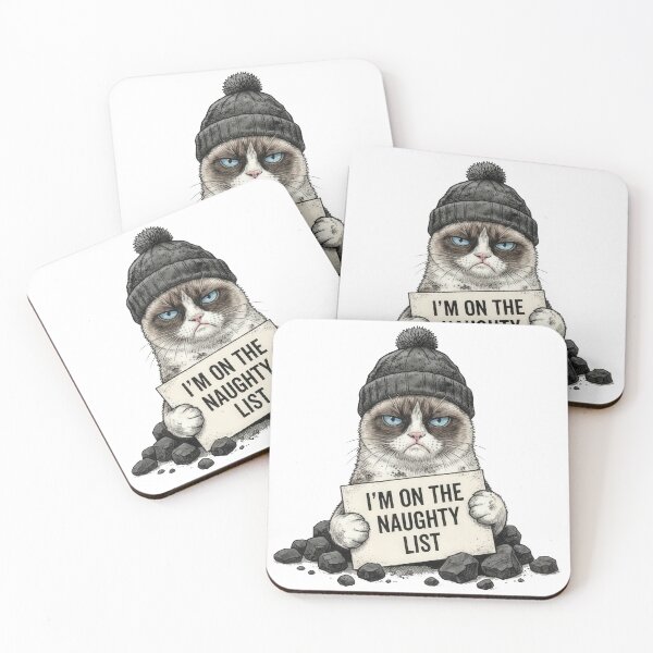 Item preview, I Am On The Naughty List Grumpy Cat with Coal Illustration designed and sold by zoughlal.