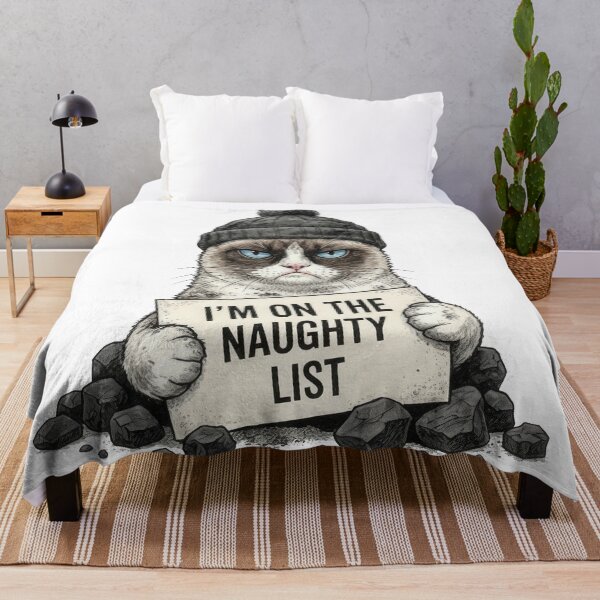 Item preview, I Am On The Naughty List Grumpy Cat with Coal Illustration designed and sold by zoughlal.