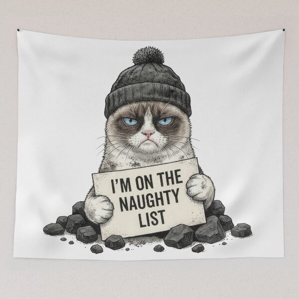 Item preview, I Am On The Naughty List Grumpy Cat with Coal Illustration designed and sold by zoughlal.
