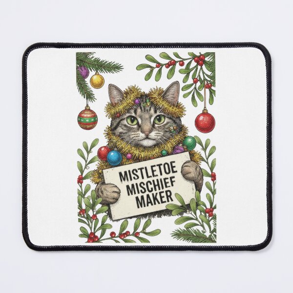 Item preview, Mistletoe Mischief Maker Cat with Tinsel and Ornaments designed and sold by zoughlal.