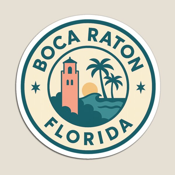 Boca Raton Florida Vintage Coastal Badge Magnet