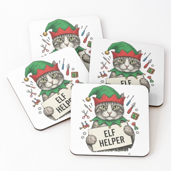 Item preview, Elf Helper Cute Cat with Elf Hat and Toys designed and sold by zoughlal.