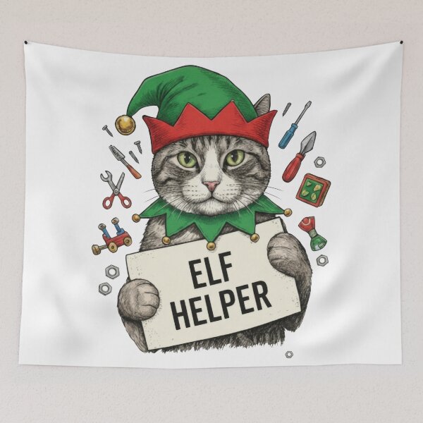 Item preview, Elf Helper Cute Cat with Elf Hat and Toys designed and sold by zoughlal.