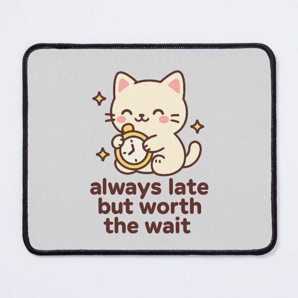 Item preview, Always Late but Worth the Wait – Kawaii Cat Hugging a Pocket Watch designed and sold by DiamondSkyShirt.