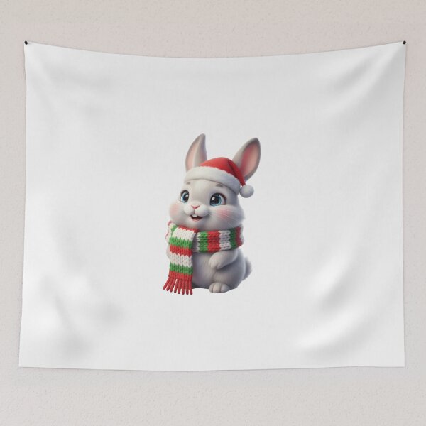 Item preview, Cute Fluffy Bunny in Christmas Scarf and Santa Hat Sticker designed and sold by KeepDream.