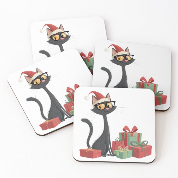 Item preview, Black Christmas Cat with Gifts – Santa Hat – Cute Cartoon – Vivo Studio Style designed and sold by VivoStudio.