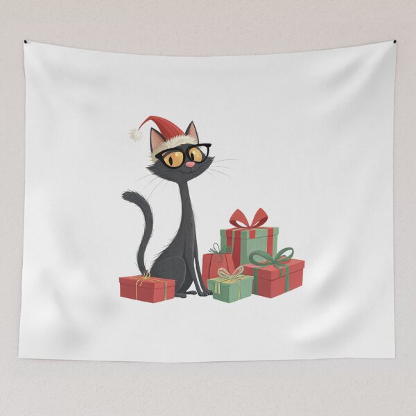 Item preview, Black Christmas Cat with Gifts – Santa Hat – Cute Cartoon – Vivo Studio Style designed and sold by VivoStudio.