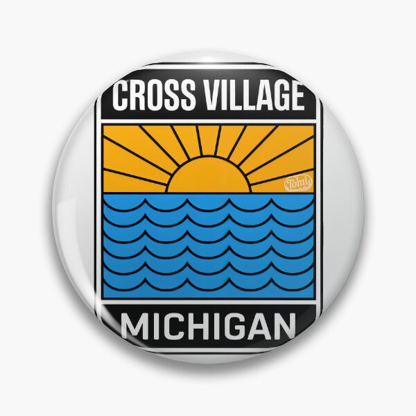 Item preview, Cross Village Michigan - Retro Sunset Sign designed and sold by TheOldMittenIllustrated.