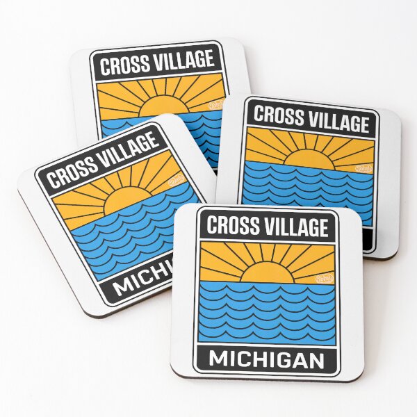 Item preview, Cross Village Michigan - Retro Sunset Sign designed and sold by TheOldMittenIllustrated.
