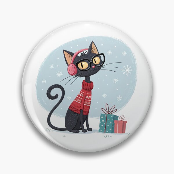 Item preview, Black Winter Cat with Gifts – Cozy Sweater & Headphones – Cute Christmas Illustration – Vivo Studio Style designed and sold by VivoStudio.