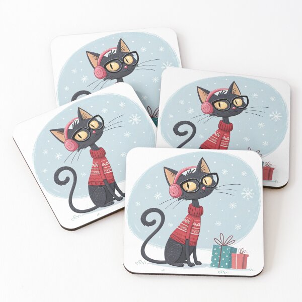 Item preview, Black Winter Cat with Gifts – Cozy Sweater & Headphones – Cute Christmas Illustration – Vivo Studio Style designed and sold by VivoStudio.