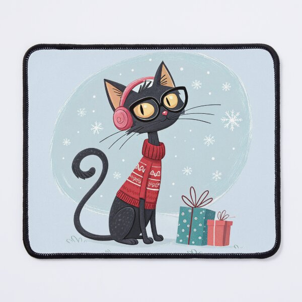 Item preview, Black Winter Cat with Gifts – Cozy Sweater & Headphones – Cute Christmas Illustration – Vivo Studio Style designed and sold by VivoStudio.