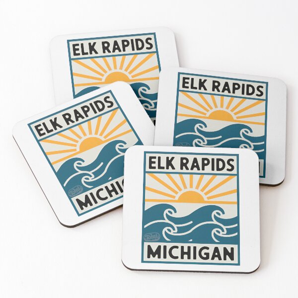Item preview, Elk Rapids Michigan - Retro Sunset Sign designed and sold by TheOldMittenIllustrated.