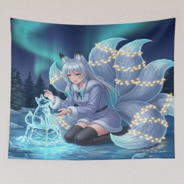 Item preview, Beautiful Anime Kitsune Girl Crafting Magical Ice Sculpture designed and sold by dewaaliverse.