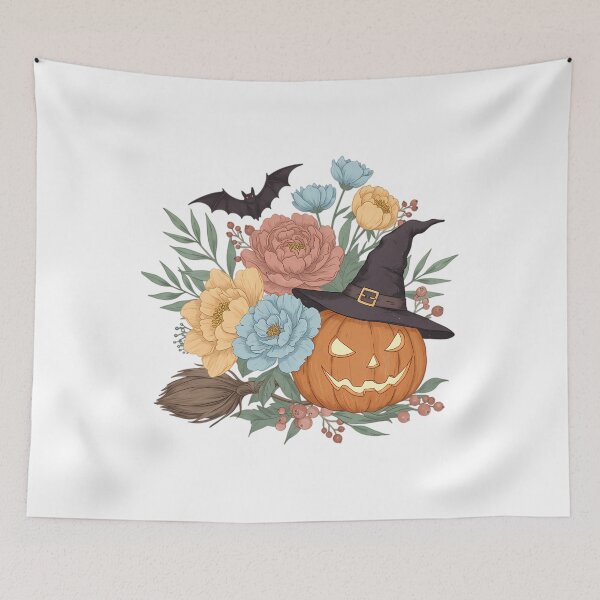 Item preview, Witch Hat Pumpkin And Autumn Floral Bouquet designed and sold by hadley-gilbert.