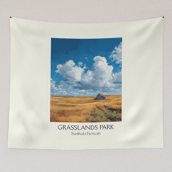 Item preview, Grasslands National Park | Golden Prairie & Blue Sky Art Print designed and sold by TuncGK.