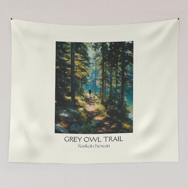 Item preview, Grey Owl Trail | Prince Albert National Park Forest Path Art Print designed and sold by TuncGK.