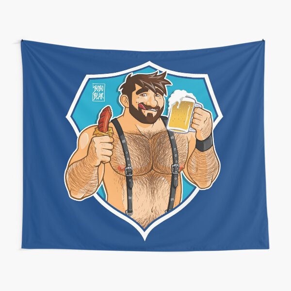 ADAM LIKES SAUSAGE AND BEER - BLUE BACKGROUND Tapestry
