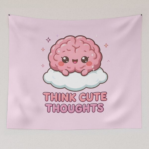 Item preview, “Think Cute Thoughts” – Cute Kawaii Brain on Cloud – Aesthetic Positive Mindset Design designed and sold by PureBrain.