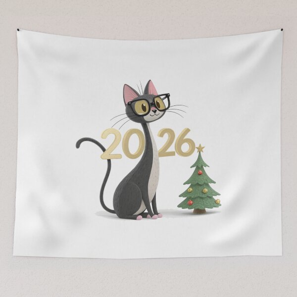 Item preview, New Year 2026 Black Cat – Cute Christmas Cat with Tree – Vivo Studio Style designed and sold by VivoStudio.