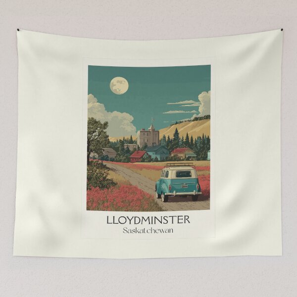 Item preview, Lloydminster Border City | Vintage Car & Clock Tower Art Print designed and sold by TuncGK.