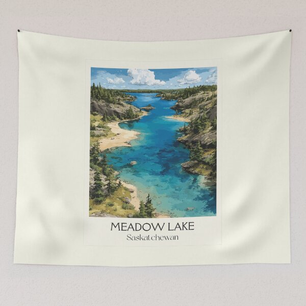 Item preview, Meadow Lake Provincial Park | Blue Water & Boreal Forest Art Print designed and sold by TuncGK.