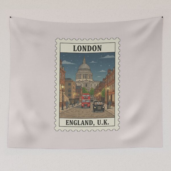 Item preview, Vintage London Street St. Paul's Cathedral Night Stamp designed and sold by allaboutstamps.