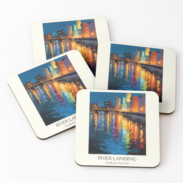 Item preview, River Landing Saskatoon | City Lights & Water Reflection Art Print designed and sold by TuncGK.