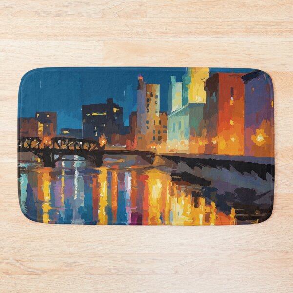 Item preview, River Landing Saskatoon | City Lights & Water Reflection Art Print designed and sold by TuncGK.