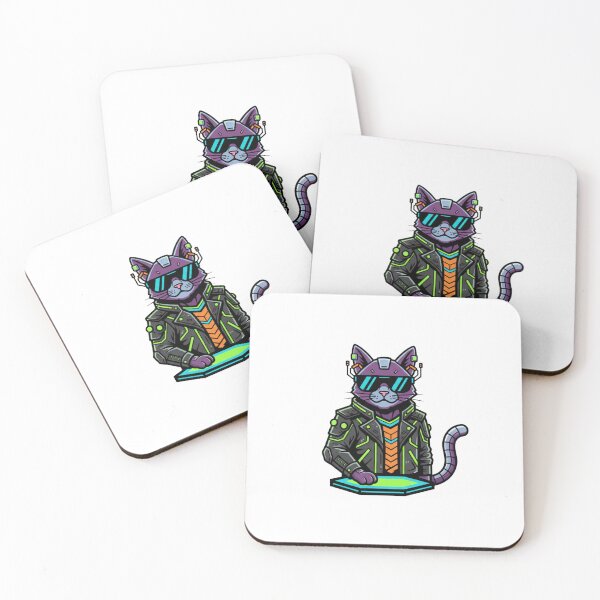 Item preview, Cool Cyberpunk Cat – Futuristic Neon Techwear Kitty Illustration designed and sold by jadolina.